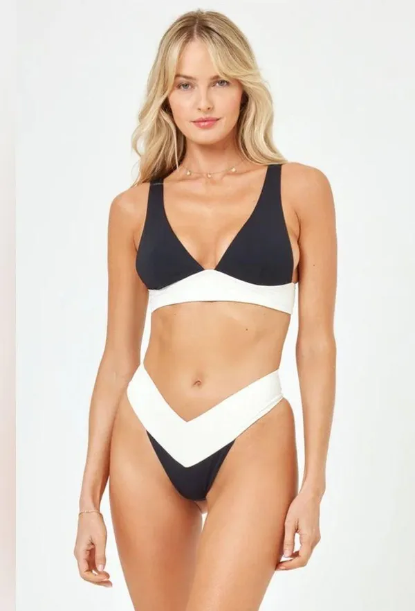 L*SPACE Harley Colorblock Bikini Top, Black/Cream, size Medium, $114 - Image 5