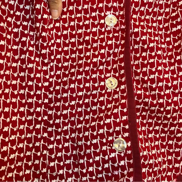 Women’s Red Patterned Women's Blazer Vintage Retro M-L Button Accents Handmade - Image 9