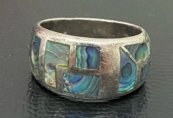 Vintage NE 925 Signed Sterling Silver Abalone Inlay Ring Band Size 6.5 5.9g - Image 3