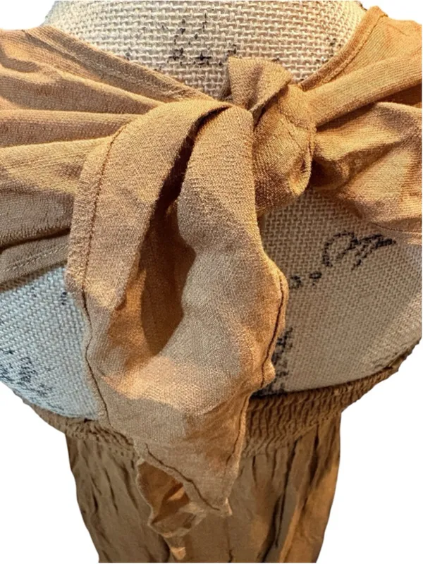 Wishlist Apparel Falling In Love Tie-Front Tiered Camel Maxi Dress Size S - Image 7