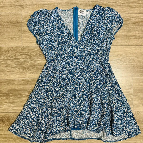 Princess Polly Blue Floral‎ V Neck Mini Dress Short Sleeve Flounce Hem Size 6 - Image 8