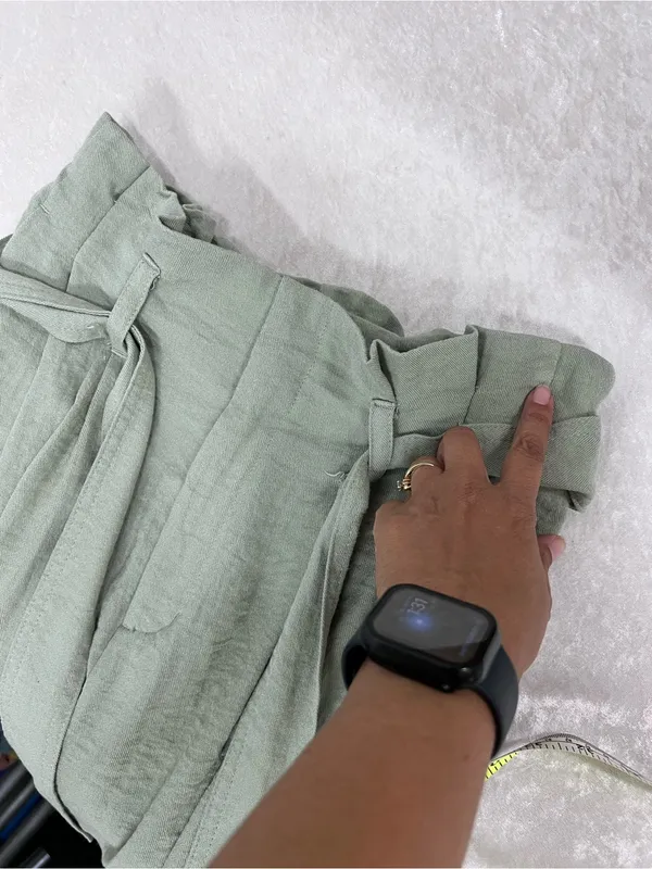Paper bag high tie waist Sage Green Pants size S - Image 11