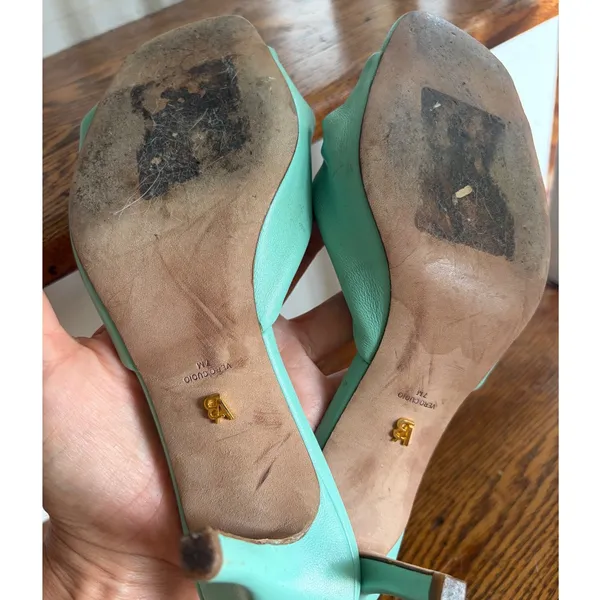 Veronica Beard Mint Green Leather Twisted Kitten Heel Mule Sandals‎ Size 7M - Image 5
