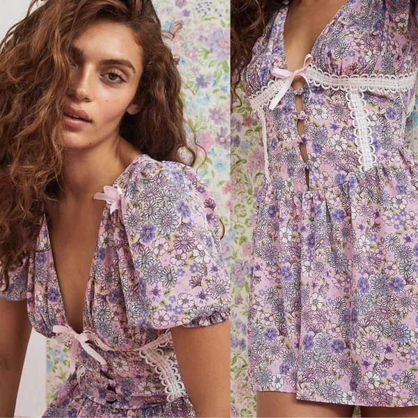 For Love & Lemons Willow Floral Puff Sleeve Mini Dress - Image 4