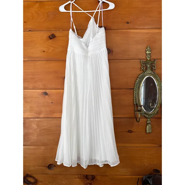 Lulus Wondrous Muse White Pleated One-Shoulder Midi Dress Wedding Bride Size L - Image 4