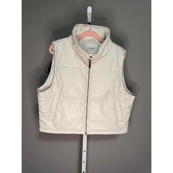 Anthropologie Cream‎ Faux Leather Puffer Vest L Minimalist Cozy Quiet Luxury - Image 2