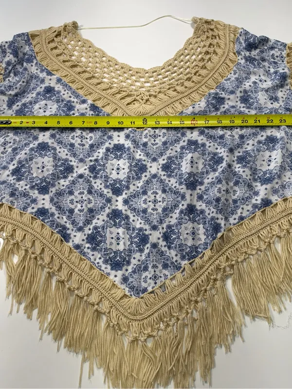 Umgee Blue & Beige Crochet Fringe Top Size 1x - Image 4