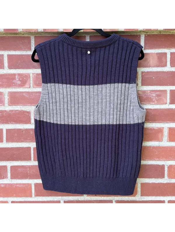 Rhythm Navy and Gray Ribbed Knit Sweater Vest - Image 3