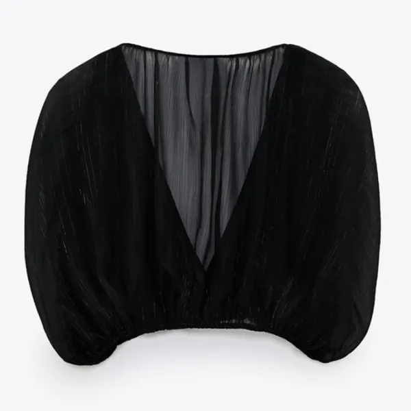ZARA METALLIC THREAD SHEER CROP TOP in Black Gold, Size XS, NWT - Image 6