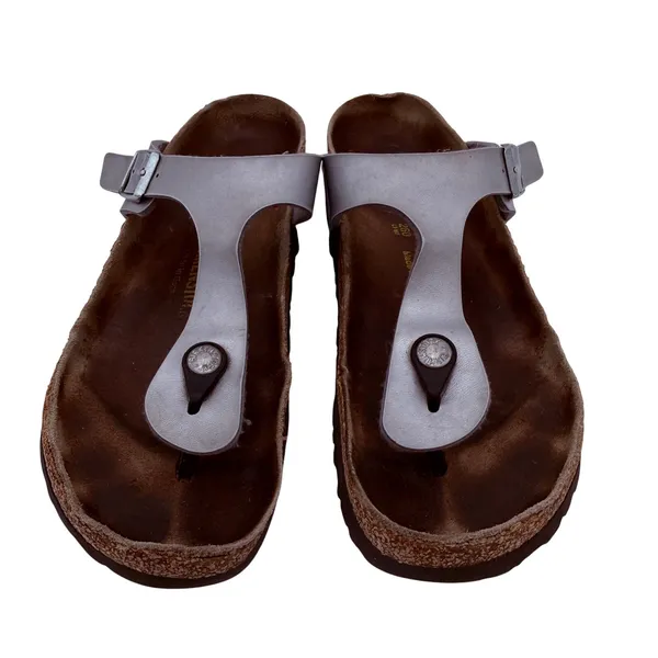 Birkenstock Women's Silver Gizeh Leather Sandals Size 40 / 260 / 9 - Image 5