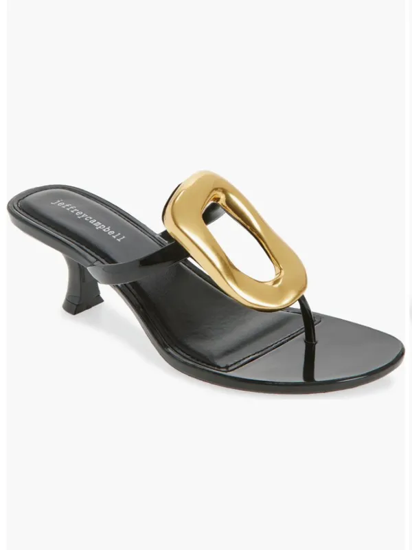 NEW Jeffrey Campbell Linq Up Slide Sandal Black Gold 9 - Image 2