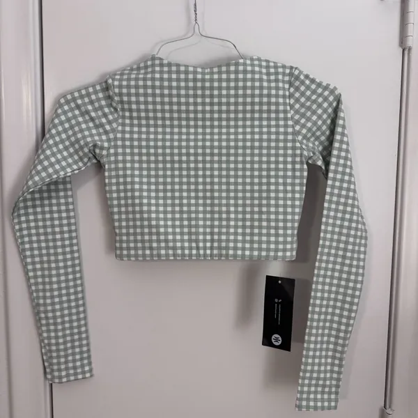 NWT Womens Small Astoria LUXE BALANCE Staple Sleeved Crop - Jade Gingham - Image 2