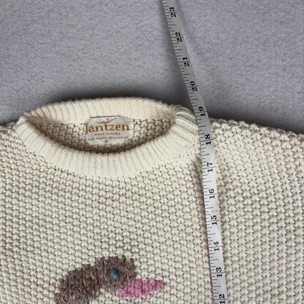 VTG 70s Jantzen Knit Duck Sweater Women's S Cream Country Cottage Prairie Autumn - Image 5
