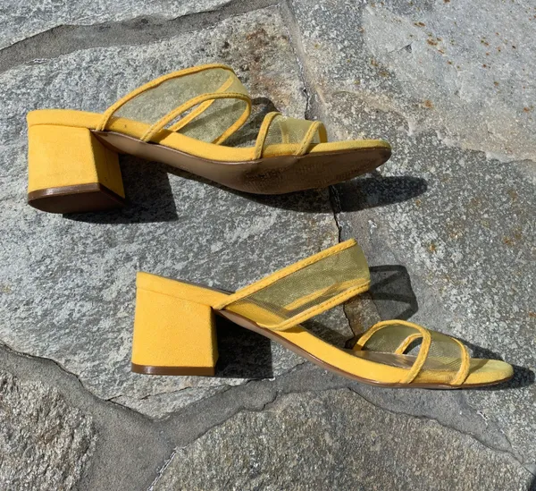 Lulus Saar Yellow Suede Block Heel Slides - Image 3