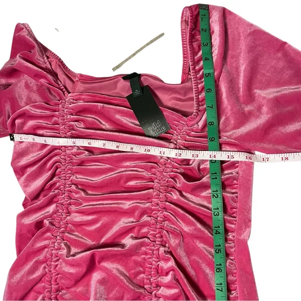 Target Wild Fable Pink Velvet Ruched Long Sleeve Square Neck Bodycon Mini Dress Size Xl - Image 7