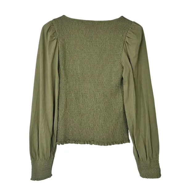 M Olive M Top Green Ralph Lauren Black Label Smocked Jersey Blouson Blouse - Image 3