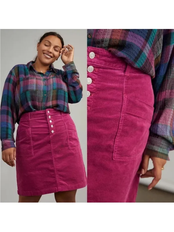 Anthropologie Pilcro Talia Pink Corduroy Skirt Buttons Womens 6 - Image 9