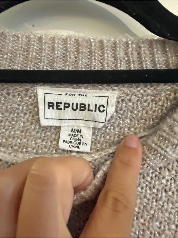 For The Republic Taupe Cable Knit Crewneck Sweater - Image 3
