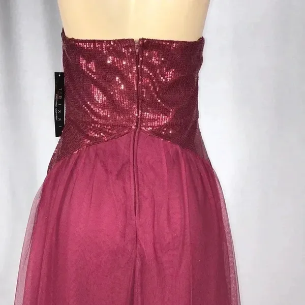 Trixxi Size 11 Burgundy Strapless Sequence Evening Gown. New With Tags. - Image 6