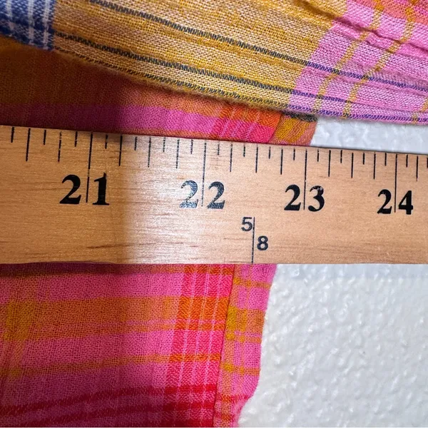 Soft Surroundings Pink Blue Plaid Button Down Shirt Womens L Casual Fall Flannel - Image 2