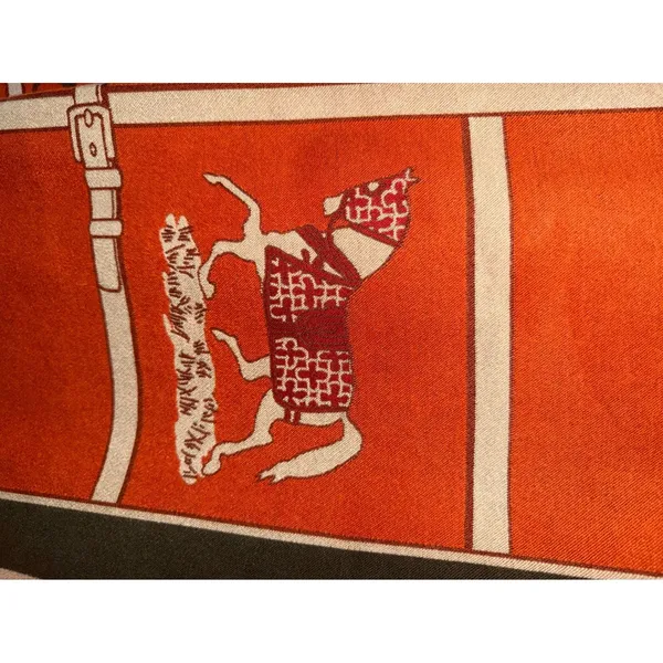 Equestrian Horse‎ Bit Print Oversized Scarf Wrap Orange Green Fringed Shawl - Image 3