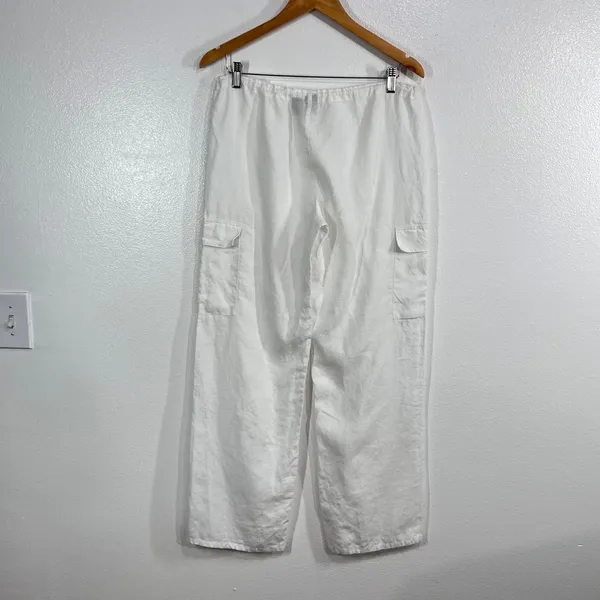 Vintage Y2K Mossimo Linen Wide Leg Cargo Pants White Drawstring Women's Small - Image 4