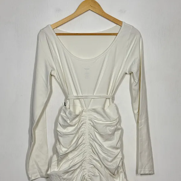 Girlfriend Collective Andi Midi Dress Womens Medium White Ruched Long Sleeve NWT - Image 7