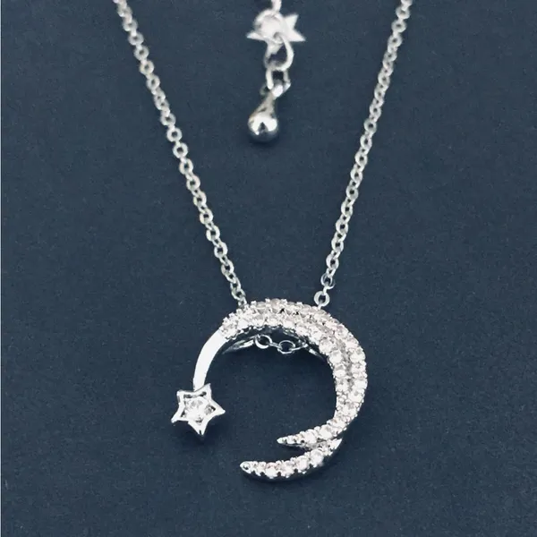 Crescent Moon Star Necklace Silver - Image 3