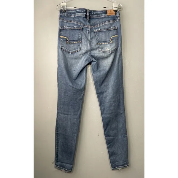 American Eagle Hi Rise Jegging Size 8 Blue Jeans Stretch Distressed Denim Skinny - Image 4