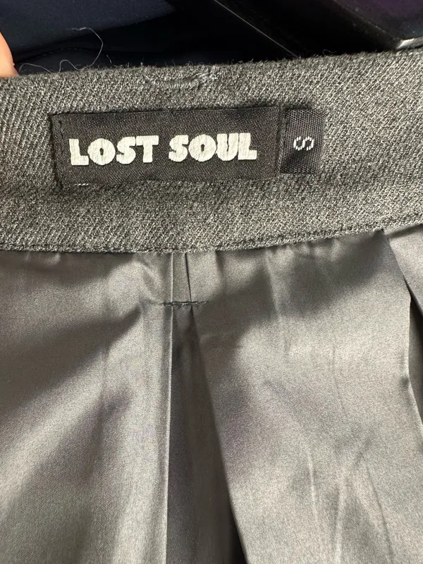 Lost Soul Pleated Half Skirt Over Skirt dark Grey Adjustable Belt Goth preppy Sm - Image 5