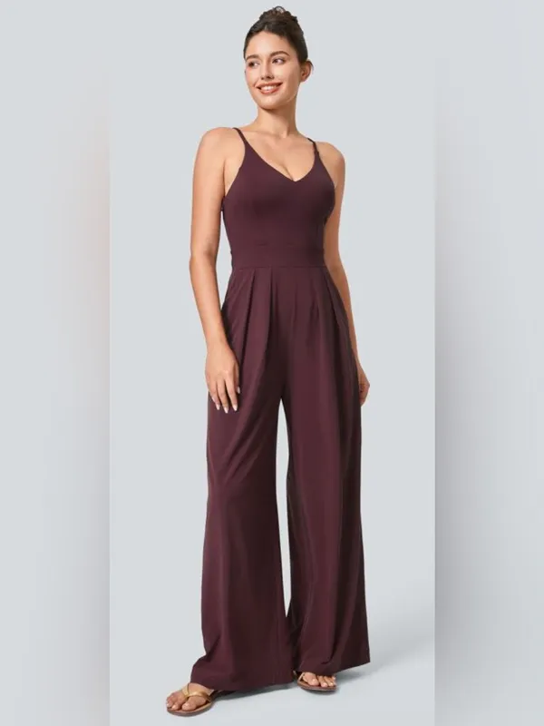 Halara Breezeful Backless, Side Zipper Sleeveless Wide Leg Jumpsuit Deep Plum L - Image 2