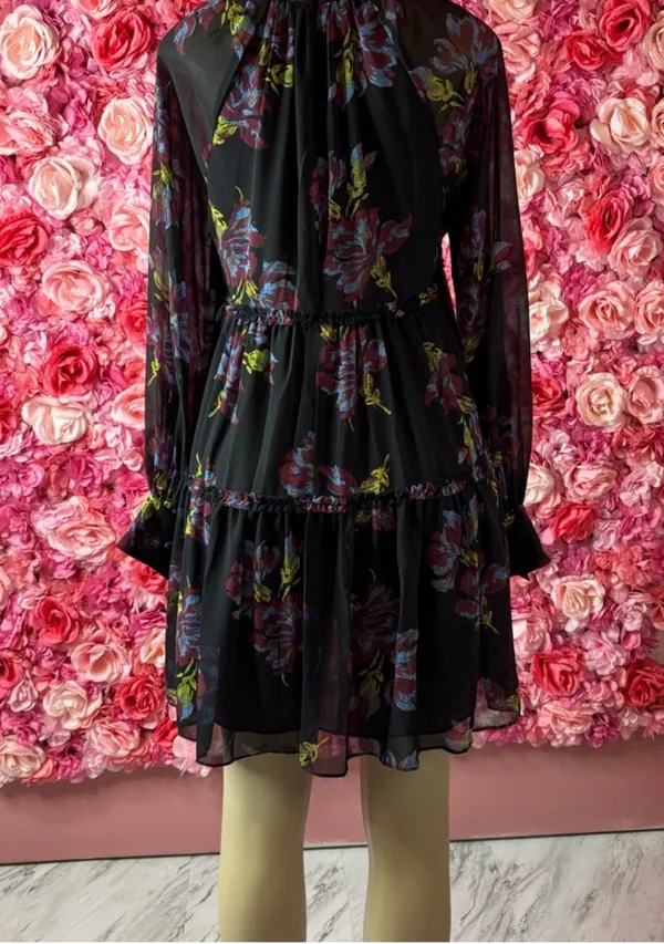 Bold Cinq à Sept Black Multi Floral Dress Size 4 - Image 3