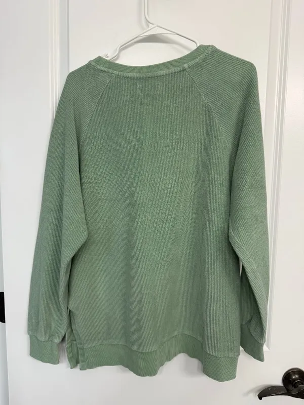 Altar’d State Green Ribbed Smiley Face Oversized Pullover S - Image 6