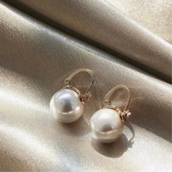 Elegant White Pearl Drop Dangle Earrings for Women - Image 3