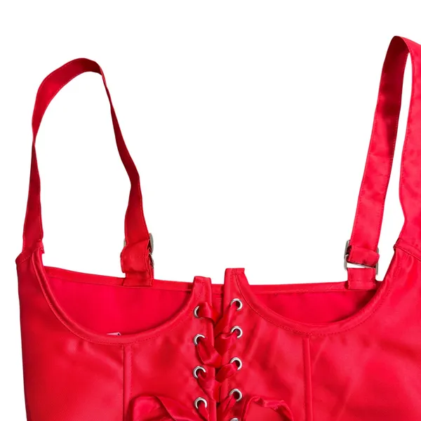 Sugar Thrillz Red Corset Bustier Top Lace Up Boned Halter sexy costume Size M‎ - Image 3