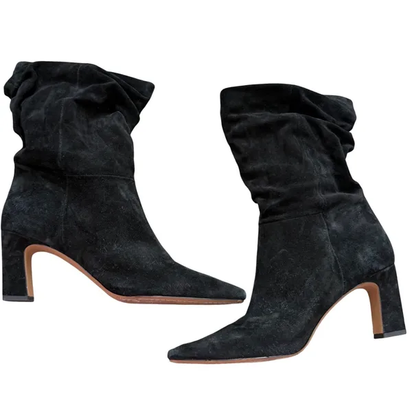Vince Camuto Skylar Black Suede Slouch Pointed Toe Block Heel Boots Size 11M - Image 2