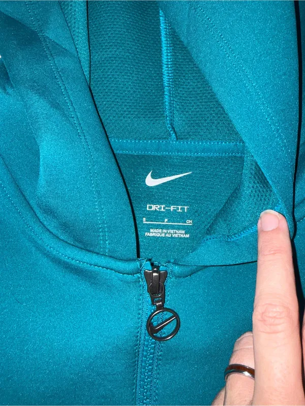 Nike Womens Dri-FIT Performance Half Zip Hoodie Teal Blue Small - Image 4