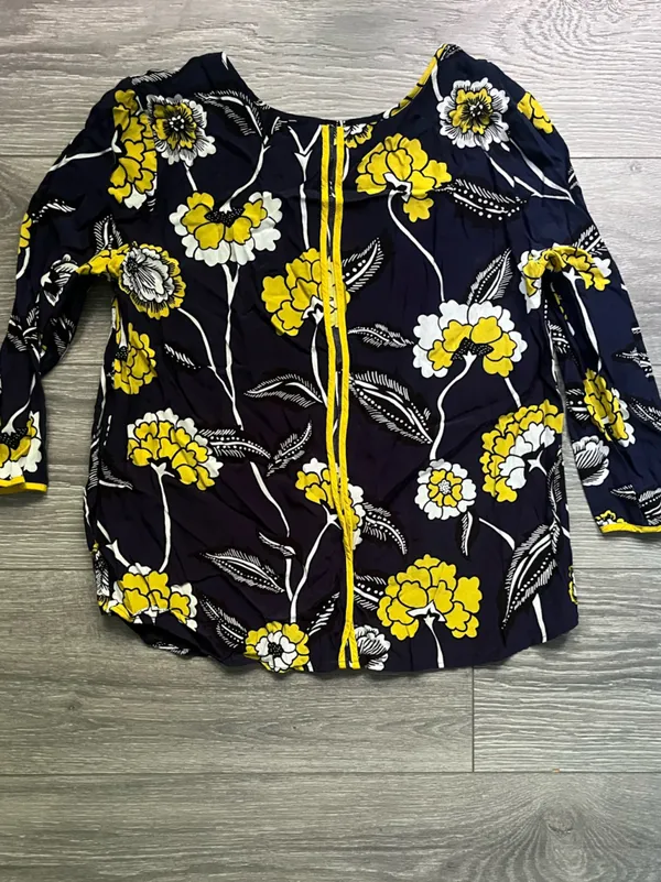 Boden Navy Yellow 3/4 Sleeve Floral Viscose Blouse Career Work Professional 8 - Image 2