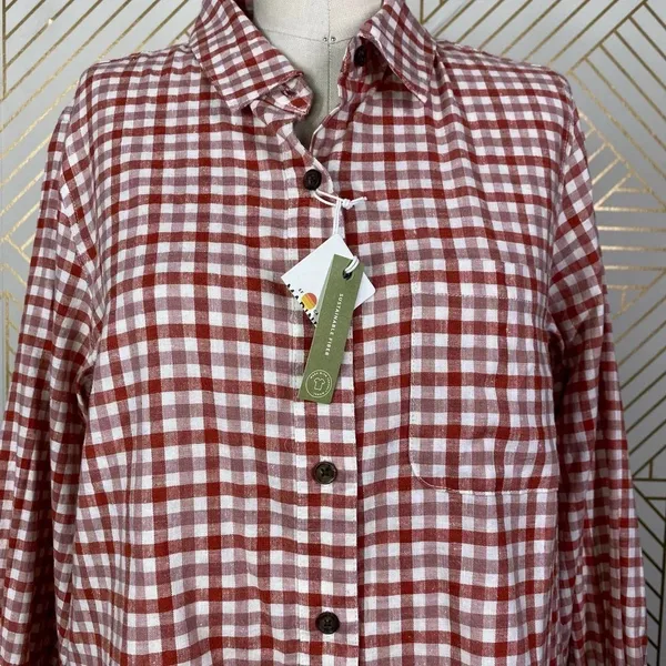 Marine Layer Madeline Relaxed Crop Shirt in Red & White‎ Plaid Size US Medium - Image 4