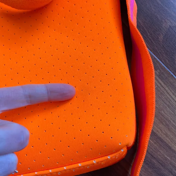 Quilted Koala Perforated Mini Scuba Crossbody Tote Bag Neon Orange With Straps - Image 7