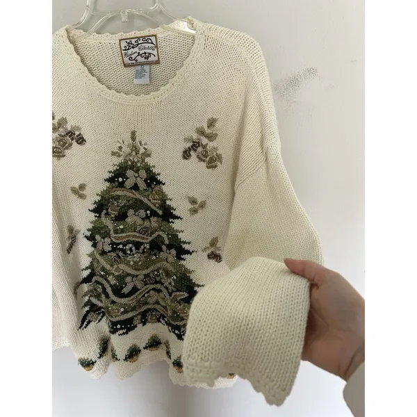 Vintage 90s Thick Knit Heirloom Collectibles Christmas Tree Sweater Size Large - Image 4