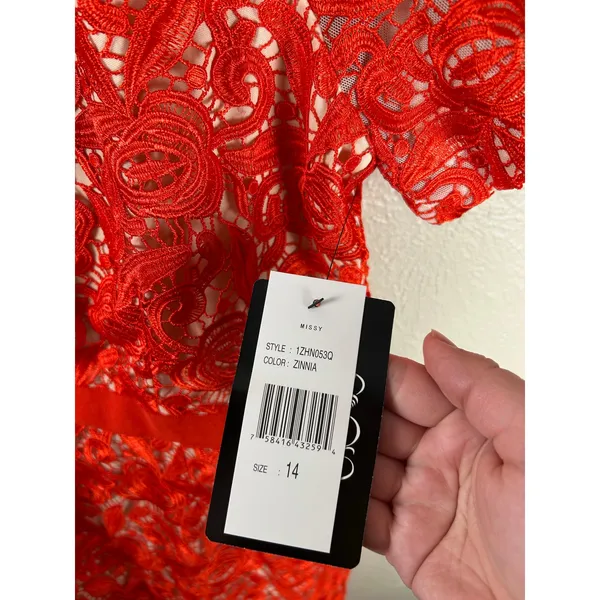 NEW Jax Dress Size 14 Short Sleeve Lace Mesh Sheath Bright Colors Knee Length - Image 7
