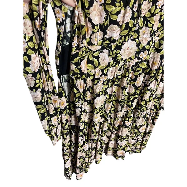 Zara Floral Puff Sleeve Mini Dress Size‎ Medium Retro Holiday Party Black Pink - Image 8