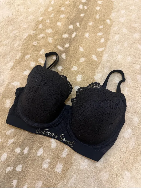 Victoria’s Secret Lightly Lined Demi Bra Black Lace Logo Band 34DD - Image 2