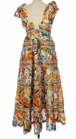 Farm Rio Blue Spring Bananas Midi Dress Size Large Tropical Vacation Casual - Image 2
