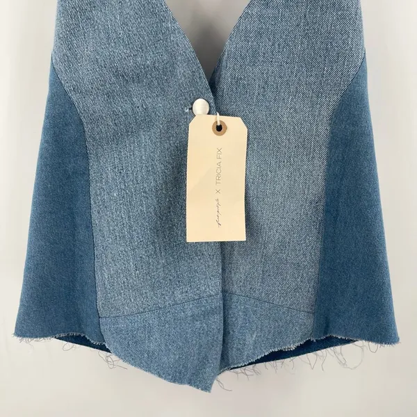 FREE PEOPLE x TRICIA FIX Split Denim Vest Size Extra Small Patchwork Halter NWT - Image 14