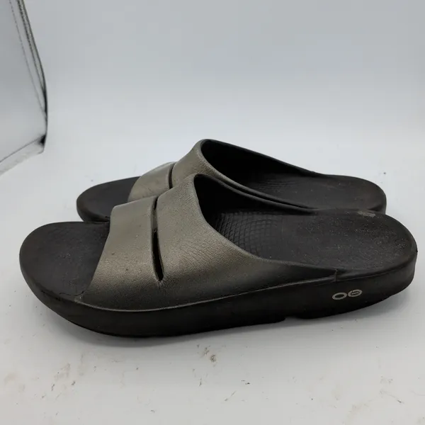 Oofos‎ Ooahh Luxe Recovery Slides Metallic Gunmetal Black Mens 8 Womens 10 EU 41 - Image 2