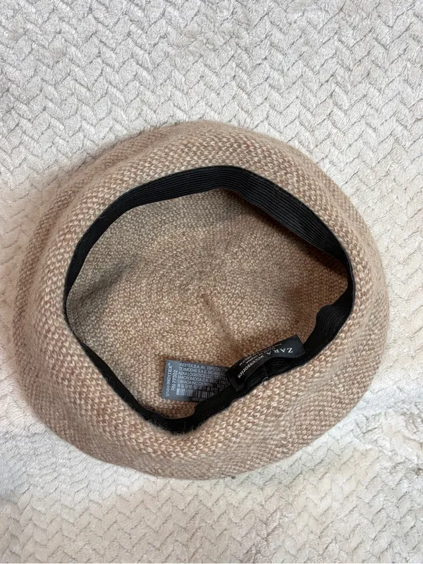 Zara Wool Beret Hat Tan Oatmeal Knit French Parisian Chic‎ Preppy Academic S-M⁠ - Image 4