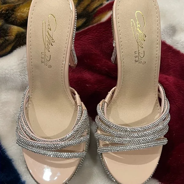 Cathy In USA 5.5 Silver Rhinestone Platform Heels - Image 2