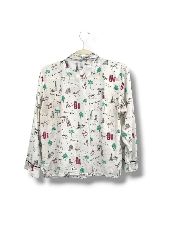 Victorias Secret Travel Paris London Print Pajamas Size Medium White Multicolor - Image 5